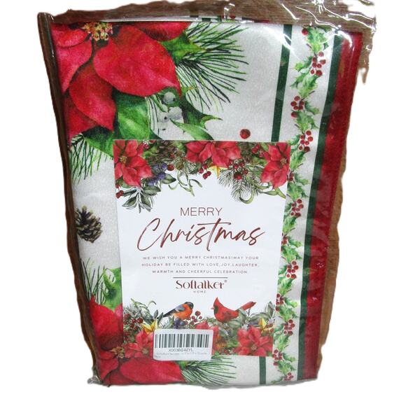Softalker Christmas Holiday Table Runner Poinsettia Bells Pinecones 13x72 Inches - Picture 1 of 4